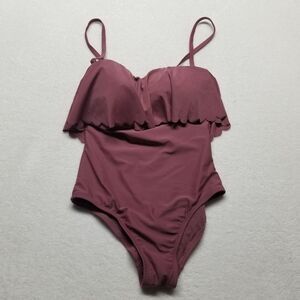 Kona Sol Small Swimsuit Mauve Ruffle Bust Padded Removeable Straps Beach Cruise